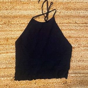 Black Halter Tie Back Top - American Eagle - Large